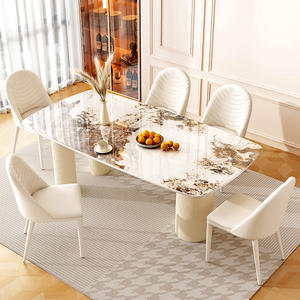 Table de conférence ovale moderne pour salle de réunion de bureau, plateau en pierre frittée de luxe, table de discussion avec base à double piédestal. - Product Image 4