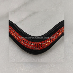 Équipement de course équestre de course de chevaux de haute qualité bande de front de cheval en cuir rembourrée avec 3 rangées de cristaux bande de front de chaîne bling - Product Image 1