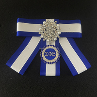 Nouvelle Broche Écusson Zeta Phi Beta Bleu et Blanc avec Nœud Papillon, Perles et Cristaux, Pendentif Bouclier ZPB, Accessoires pour Femme