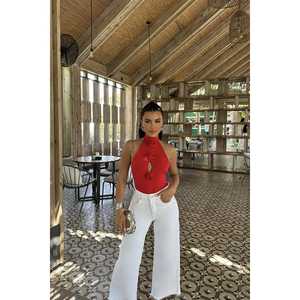 Combinaison décontractée grande taille en tricot avec détails roses rouges et liens, style doux, longueur genou, pour hiver, été, printemps, automne - Product Image 5