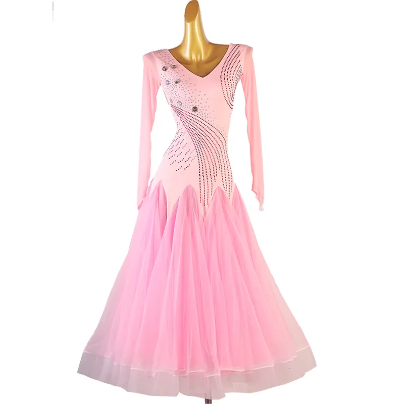 Fabbricazione cinese sexy pink ballroom dance abiti lunghi donna competizione per adulti