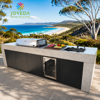 JOYEDA En gros, Cuisine d'extérieur de luxe modulaire avec armoires design à roulettes, ensemble de table BBQ 304, cadre, évier et four sur pod, type tente