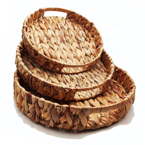 Plateau de service rond en jacinthe d'eau de style rustique avec poignées plateaux de service décoratifs - Product Image 3