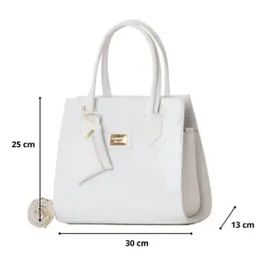 Sac fourre-tout en cuir blanc pour femme Fana Brina M3827, style décontracté à porter en bandoulière avec décoration de perles, poignée unique - Product Image 3