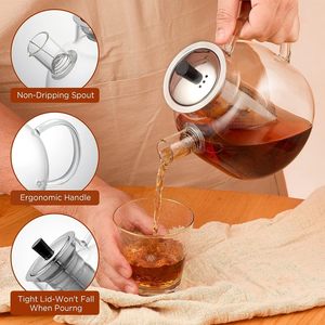 Tetera de vidrio con infusor extraíble Blooming y tetera hecha a mano de hojas sueltas para mujeres y adultos con Infusor de acero inoxidable - Product Image 6