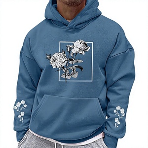 Sudadera con Capucha Azul con Estampado Floral, Unisex, de Algodón, Estilo Casual Urbano, con Bolsillo y Diseño de Texto Japonés - Product Image 6