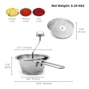 Moulin à aliments rotatif en acier inoxydable avec 3 disques interchangeables, fonctionnement manuel, lavage à la main uniquement, pour purée, <span class=keywords><strong>soupe</strong></span>, aliments pour bébés - Product Image 5