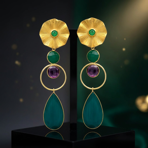<b>Silver</b> Handmade Gold Plated Drop Earrings with Quartz Boho Ethnic Fashion Earrings for <b>Women</b> & Unisex - Product Image 2