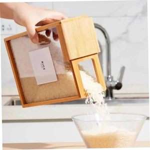 Natural Bamboo Multi-Grain <b>Storage</b> Box with Sliding Lid Square <b>Kitchen</b> Food <b>Container</b> for Spice Honey Millet Grain <b>Storage</b> Box - Product Image 5