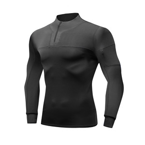 Entrenamiento al aire libre Ropa deportiva Slim Fit 1/4 Quarter Zip Top Manga larga Jogging Track Top Hombres Compresión Gym Shirt - Product Image 3