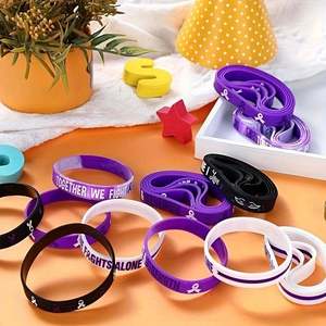 Pulseras de Concienciación con Cinta Morada, Pulseras de Silicona con Mensajes de Esperanza, Fuerza, Fe, Coraje y Salud - Product Image 5