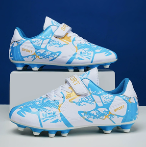Chaussures de football TF pour enfants, chaussures de football légères, sangle Velcro, crampons d'entraînement en salle, imprimé à motifs - Product Image 1