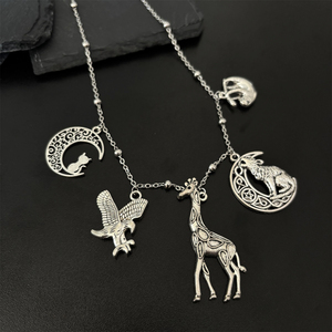 Nueva <span class=keywords><strong>serie</strong></span> de animales, collar de cadena de clavícula, cadena de acero inoxidable, gatito, águila, jirafa, Lobo, perezoso, collar con colgante para mujer - Product Image 3