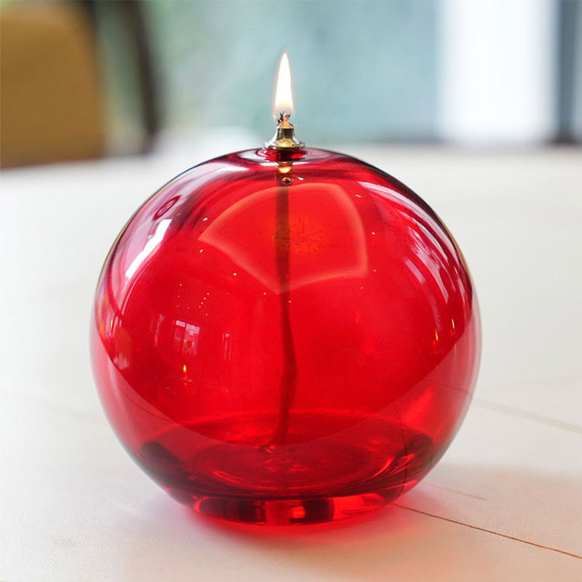 Red Color Hand Blown Glass Ball Round Shaped Decorative Table Glass Sphere Oil Candle Lamp