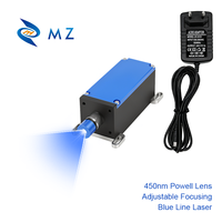 Module laser à ligne bleue à mise au point réglable, lentille Powell D47x51.5x115mm 450nm 1W 2W 3W 4W 12V 24V de qualité industrielle avec adaptateur
