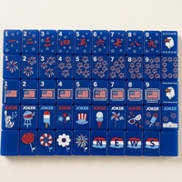 Jeu de Mahjong Américain Patriotique 160 Tuiles Bleues Jeu de Société Professionnel avec Icônes Aigle Chauve et Drapeau pour Fêtes Familiales et Jeux Sociaux