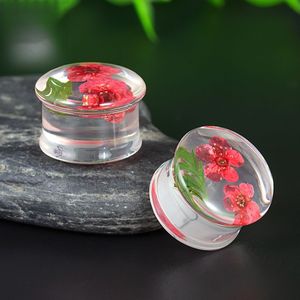 موسعات أذن شفافة من الأكريليك على شكل أوراق وزهور، مجوهرات ثقب الجسم مع زهور مجففة جميلة - Product Image 5