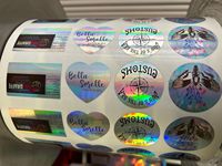 Etiquetas Adhesivas Redondas Holográficas Plateadas Brillantes con Diseño de Logotipo Personalizado al por Mayor, Etiquetas Térmicas en Rollo con Agradecimiento