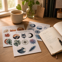 Autocollants personnalisés holographiques en vinyle imperméable à forte adhérence, motifs botaniques et célestes vintage pour journal, carnet et bouteille d'eau