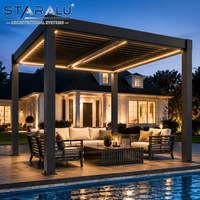 Pérgola Motorizada de Alto Rendimiento con Persianas Ajustables, Puertas de Vidrio y Juego de Cocina para Asados al Aire Libre, Ideal para Jardines Residenciales