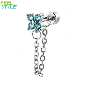 Boucles d'oreilles clous fleur à pampilles en zircon bleu pour <span class=keywords><strong>piercing</strong></span> hélix et tragus, vente en gros d'usine à <span class=keywords><strong>prix</strong></span> abordable - Product Image 1