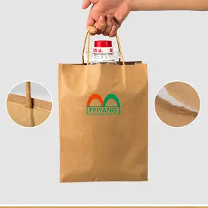 Özel baskı logosu Kraft kağıt torbalar Cabo Plano De Papel De Corda geri dönüşümlü alışveriş çantaları kolları ile