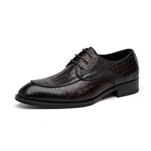 Zapatos Oxford de cuero genuino negro con punta en pico y cordones, zapatos de vestir estampados para todas las estaciones, envío directo - Product Image 4