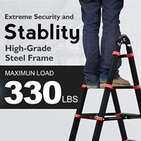 Échelle télescopique extensible en aluminium rouge moderne de 16,5 pieds, capacité de charge de 150 kg pour cuisine, appartement, extérieur, entrepôt, salle de sport