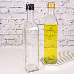 Buona qualità 17oz fantasia Marasca quadrato olio da cucina bottiglie di vetro trasparente olio d'oliva bottiglia 0.5L con coperchio personalizzato