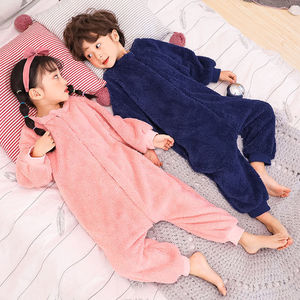 Pyjama une pièce pour enfants, couleur unie, en velours de corail, vêtements de maison pour garçons et filles, sacs de couchage d'hiver, collection automne et hiver - Product Image 6