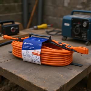 Câble d'extension robuste Volteck de 15 mètres, 2x16 AWG, 30A, prise Nema pour équipements industriels et appareils électroménagers, câble en PVC orange - Product Image 2