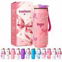 Bouteille d'eau isotherme à double paroi en acier inoxydable 304 de 16 oz, couleur personnalisée, avec corde, pour filles, motif canette de cola perlée