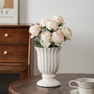 Vase en céramique rétro français Hydroponique Style médiéval américain Luxe léger Arrangement floral Salon Table à manger Décoration de la maison - Product Image 2
