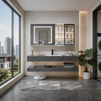 Meuble de salle de bain moderne de 32 pouces avec lavabo en céramique, miroir intelligent, résistant à l'eau, à fixation murale, pour usage agricole ou hôtelier