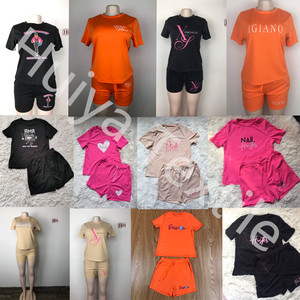 女式短裤套装2024定制标志夏季新款女式短袖圆领t恤配自行车短裤两件套 - Product Image 3