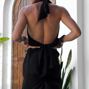 Viviblook F24TP359 Débardeur d'été sexy pour femme, couleur unie, dos nu à lacets, style crop top - Product Image 1