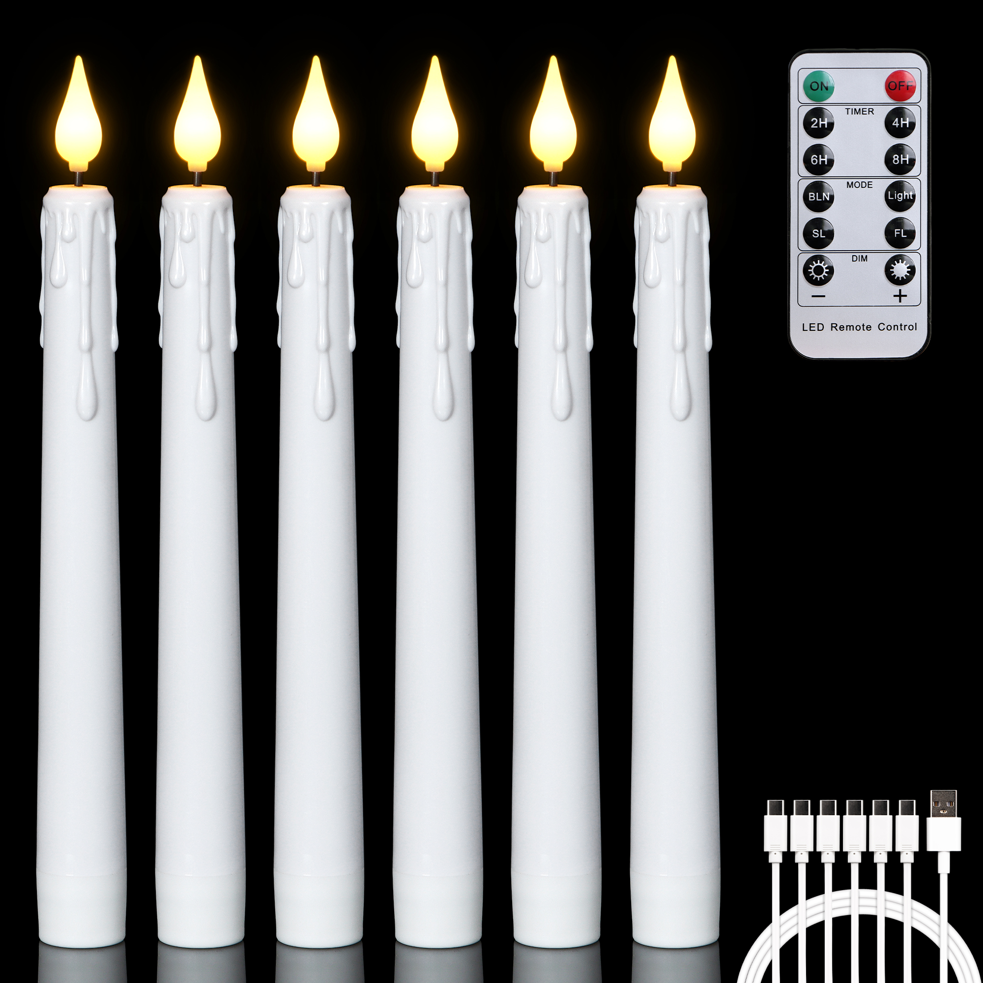 White Rechargeable Taper Candles