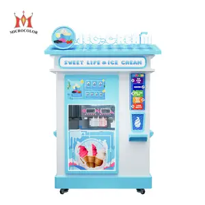 Máquina de helados comercial de gran oferta de Guangzhou, máquina de helados de servicio suave fácil de ganar dinero con tres sabores para niños