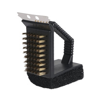 DAPHYLA Brosse de nettoyage multifonction 3-en-1 portable pour barbecue au charbon de bois, outils de grillade avec manche en plastique et poils résistants à la chaleur pour l'extérieur