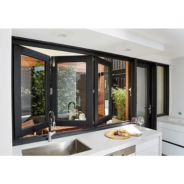 Ventana plegable horizontal de aluminio para cocina, ventana plegable de pvc, barata, AS2047