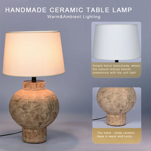 Warm and <b>rustic</b> handmade ceramic base fabric lampshade Suitable for home hotel bedroom living room <b>bedside</b> <b>table</b> lamp - Product Image 5