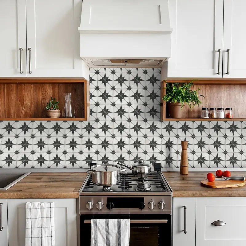 Sunwings Peel e Stick encaust piastrelle | Stock in noi | Motivi geometrici compositi in pietra Backsplash a mosaico per cucina