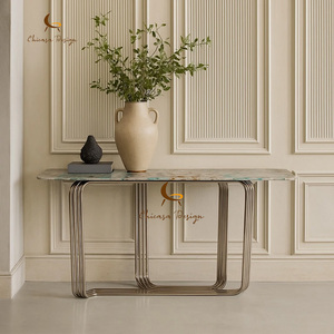 Meuble d'entrée de salon moderne et luxueux, table <span class=keywords><strong>console</strong></span> <span class=keywords><strong>extensible</strong></span> avec plateau en marbre et base en acier inoxydable pour usage domestique - Product Image 1