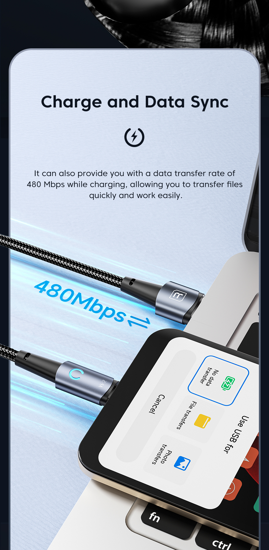 Кабель Toocki Micro USB 12W 2.4A (1м)