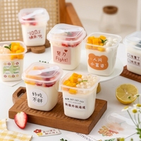 Contenants à dessert jetables avec couvercle et cuillère, gobelet transparent de qualité alimentaire pour yaourt, fruits, pouding, mousse, crème glacée, emballage