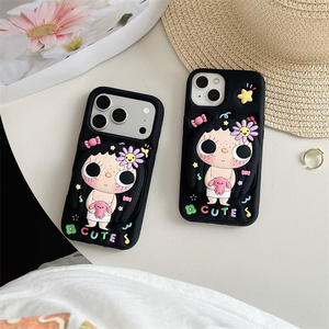 Cute Girls Flower Rotate <b>holder</b> Silicone Phone case for <b>iPhone</b> 17 16 15 14 13 Pro Max YuY Rubber stand Telescopic back Cover new - Product Image 3