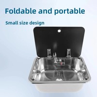 Évier pliable compact en acier inoxydable chromé à montage sous plan avec couvercle et robinet chaud/froid pour cuisine de camping-car/yacht/voiture