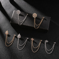 Broche de Costume Classique Homme, Couronne Croix Ailes en Alliage, avec Chaîne et Diamants, pour Accessoires Masculins