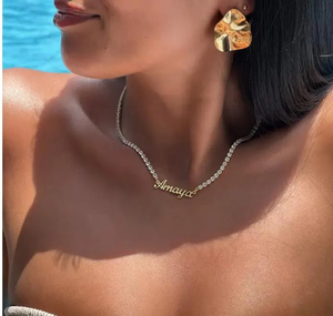 Collana <span class=keywords><strong>con</strong></span> <span class=keywords><strong>Nome</strong></span> Personalizzato e Catena Tennis <span class=keywords><strong>con</strong></span> Zirconi, Gioielli in Acciaio Inossidabile, Choker Personalizzato per Donne - Product Image 1