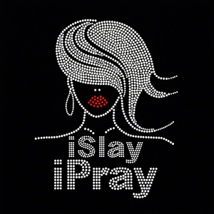 Bling Crystal I Slay I Pray Afro Girl Strass Bling Strass Hotfix Transferts pour Femmes T-shirts - Product Image 1